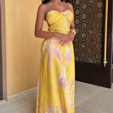 Stropløs, rygløs maxi-strandkjole med print