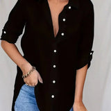 Lena - Ensfarvede bluser i høj kvalitet med knapper