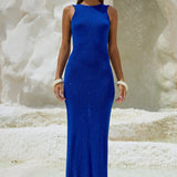 Sexet og skinnende ærmeløs, rygløs bodycon maxikjole