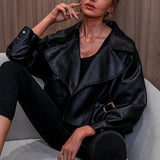 Langærmet PU-læderjakke