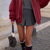 Farveblok jakke i imiteret læder med lynlås