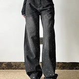 falmede jeans med rhinstensgraduering