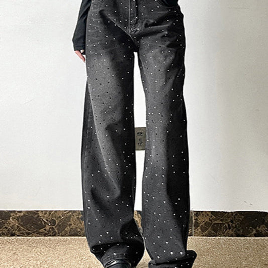 falmede jeans med rhinstensgraduering