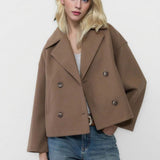 Oversized jakke med revers i en uldblanding