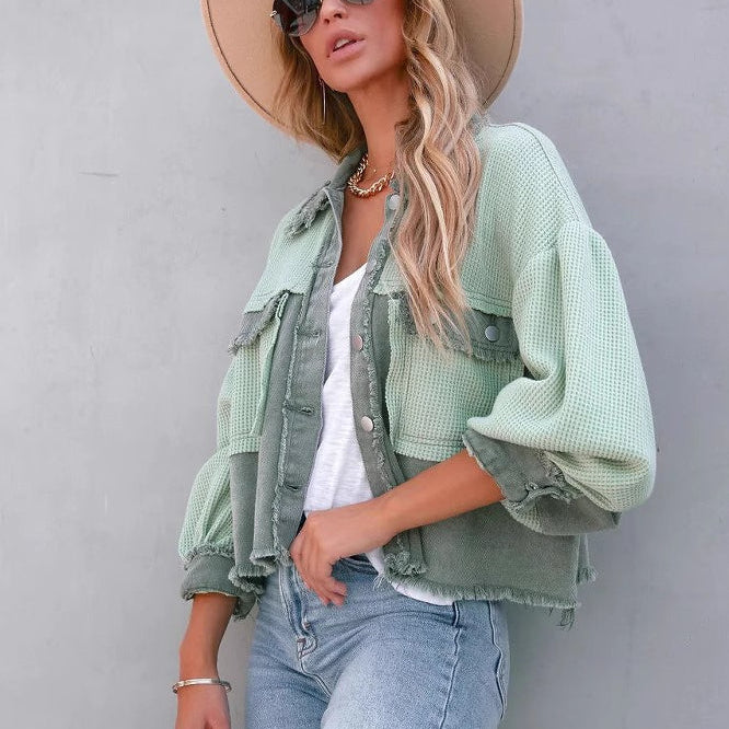 Langærmet frakke i børstet vaffelstrik