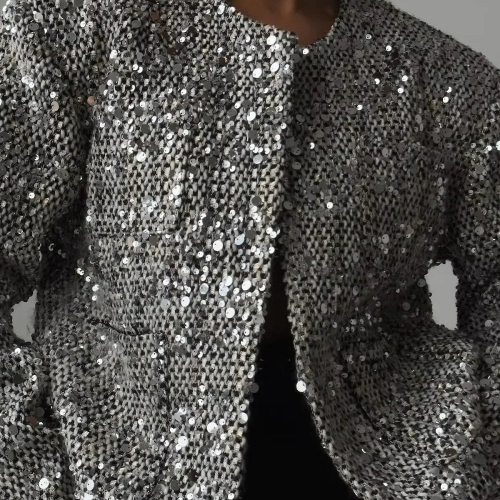Elegant og luksuriøs tweedjakke med pailletter