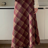 Rød ternet uld bodycon nederdel