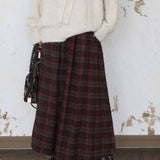 Bordeauxrød ternet trapeznederdel