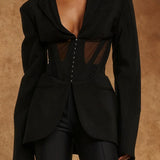 Sexet, transparent mesh-blazer med elegant V-hals