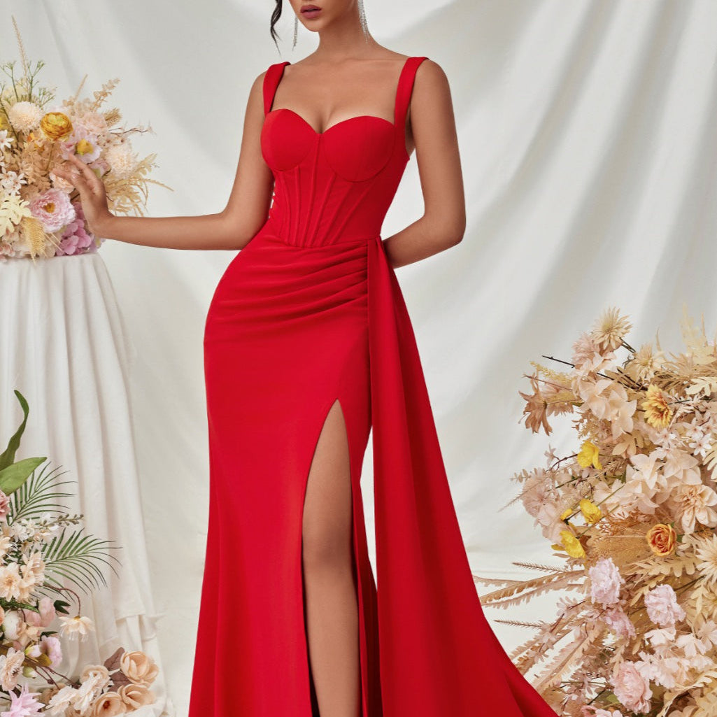 Sexet bodycon maxi aftenkjole med slids