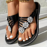 Damesandaler – Design med flere stropper – Elegant blomsterdekoration – Behagelig flad sål