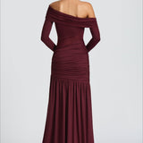 Transparent, plisseret aftenkjole med skulderlukning