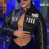 bikerjakke med bogstavprint