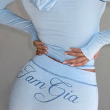 Y2K Slim Retro Todelt Sæt med Bogstavprint