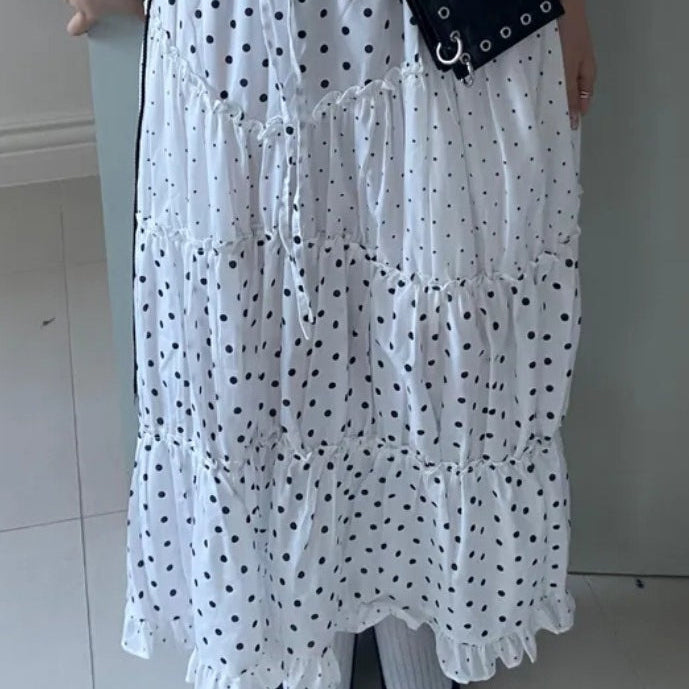 Kawaii retro mini-nederdel med polkaprikker og flæser