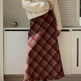 Rød ternet uld bodycon nederdel