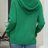 Ensfarvet cardiganvest med hætte, lynlåslukning og snøre