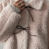 Vintage fluffy frakke med butterfly og farveblokke