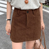 Højtaljet trapeznederdel i corduroy