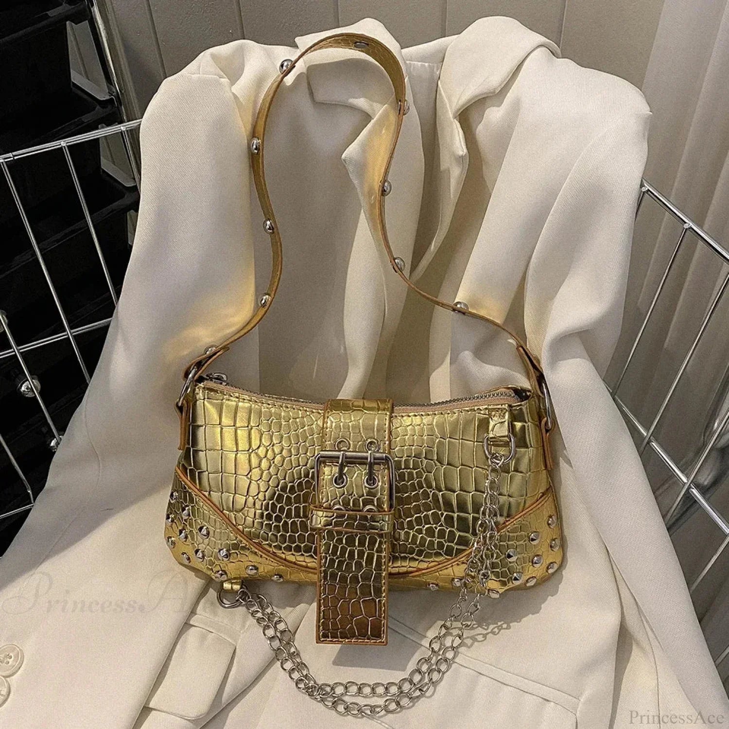 Y2K Trendy Plisseret Crossbody Taske