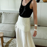 Højtaljet vintage satin maxinederdel