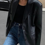 Sort blazerjakke i PU-læder