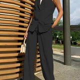 Bukser med vide ben og matchende ærmeløs blazer