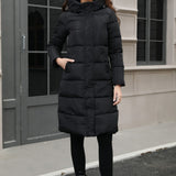 Plus size lang dunjakke med hætte