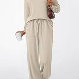 Todelt casual chic sæt med lommer og snøre, ensfarvet