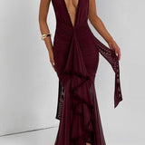 Sexet havfrue-aftenkjole med dyb halsudskæring og åben ryg