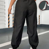 Cargobukser med klaplommer og snøre i siden i taljen