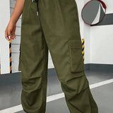 Cargobukser med klaplommer og snøre i siden i taljen