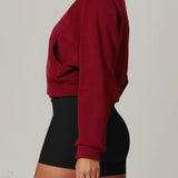 Atletisk fleece yogajakke med opretstående krave og lynlås