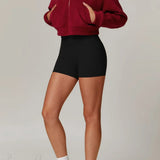 Atletisk fleece yogajakke med opretstående krave og lynlås