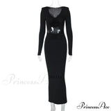 Lang damekjole med blomsterudskæringer, lange ærmer, sexet midi-snit