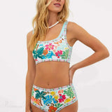 Blomsterprintet højtaljet bikinisæt i to dele