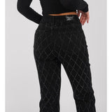 Damebukser - Højtaljet - Vide ben - Diamantmønster med nitter - Elegant stil