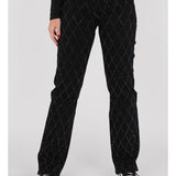 Damebukser - Højtaljet - Vide ben - Diamantmønster med nitter - Elegant stil
