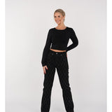 Damebukser - Højtaljet - Vide ben - Diamantmønster med nitter - Elegant stil