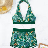 Todelt bikinisæt med printede shorts og et rygløst design