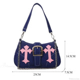 Skuldertaske i kanvas med metalspænde