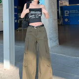 Højtaljede, vide cargobukser med smal pasform