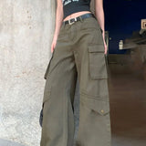 Højtaljede, vide cargobukser med smal pasform