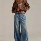 Højtaljede jeans med vide ben og afslappet pasform, ankellange