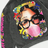 Oversized hættetrøje med bogstavprint i hiphop-rockstil