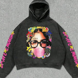 Oversized hættetrøje med bogstavprint i hiphop-rockstil