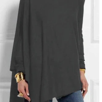 Dametunika – Løs pasform – Blød strik – Asymmetrisk kant – Lange ærmer