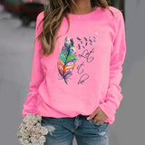 Damesweatshirt – Afslappet pasform – Fjerprint – Rund hals – Lange ærmer