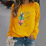 Damesweatshirt – Afslappet pasform – Fjerprint – Rund hals – Lange ærmer