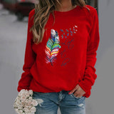 Damesweatshirt – Afslappet pasform – Fjerprint – Rund hals – Lange ærmer